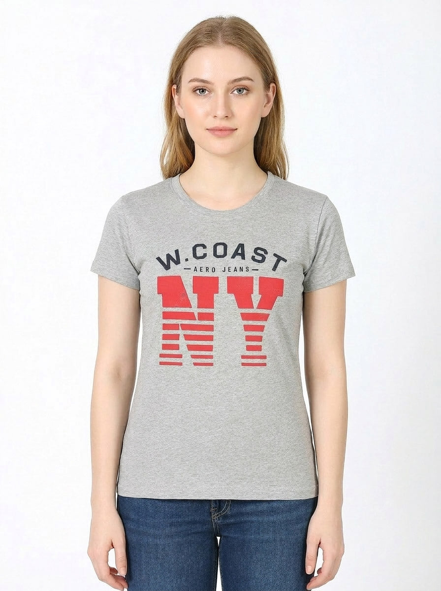 Ladies Grey Printed T Shirt