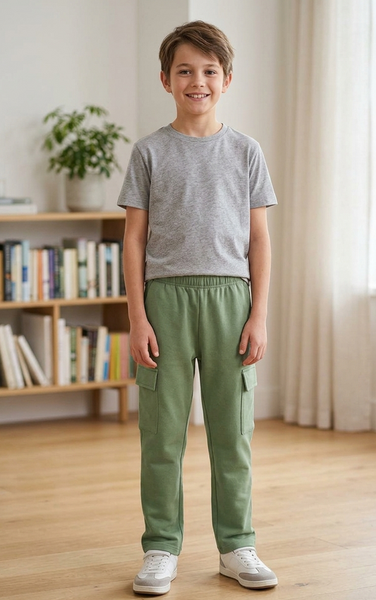 Boys Green Cargo Track Pant