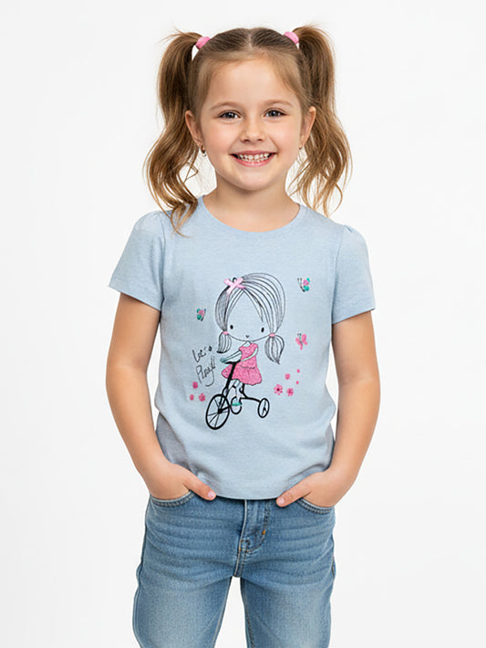 Girls Printed T Shirt Blue