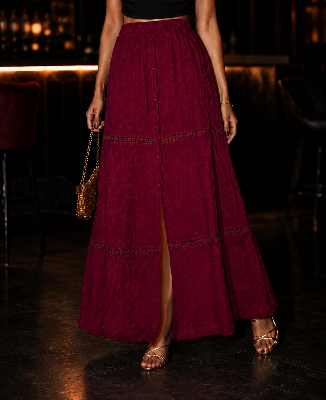 Ladies Crepe Fabric Long Skirt