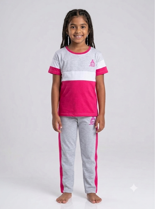 Girls Grey Fuchsia Pyjama Set