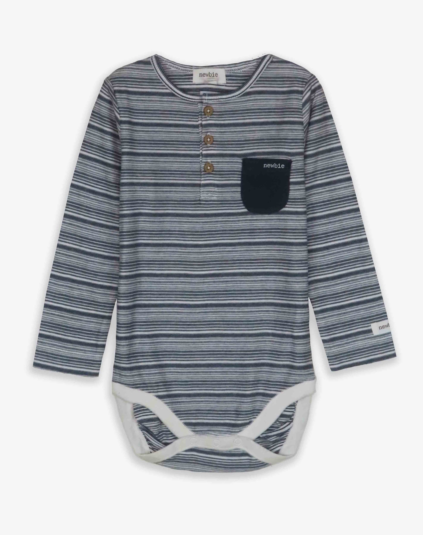 Long Sleeve Henley Baby Bodysuit - 3 Color Stripes