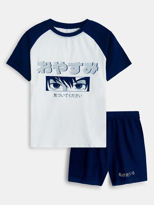 Boys Anime Printed Shorty Set