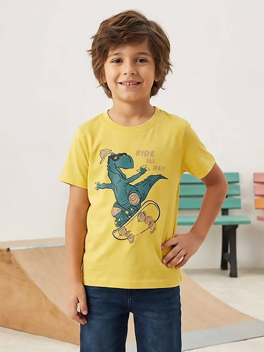 Boys Printed Yellow T-Shirt