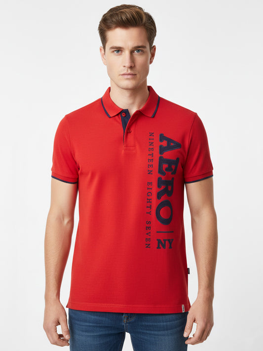 Mens Red Applique Polo
