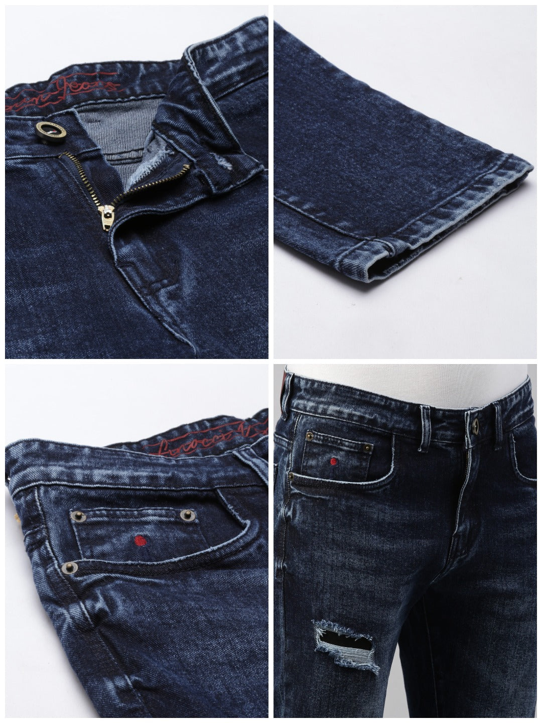 Mens Washed Navy Distressed Jeans