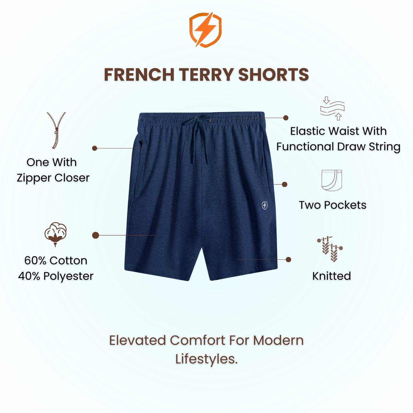 Mens French Terry Shorts Navy Melange
