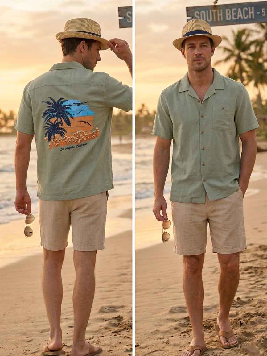 Mens Beach Outfit Green Shirt
