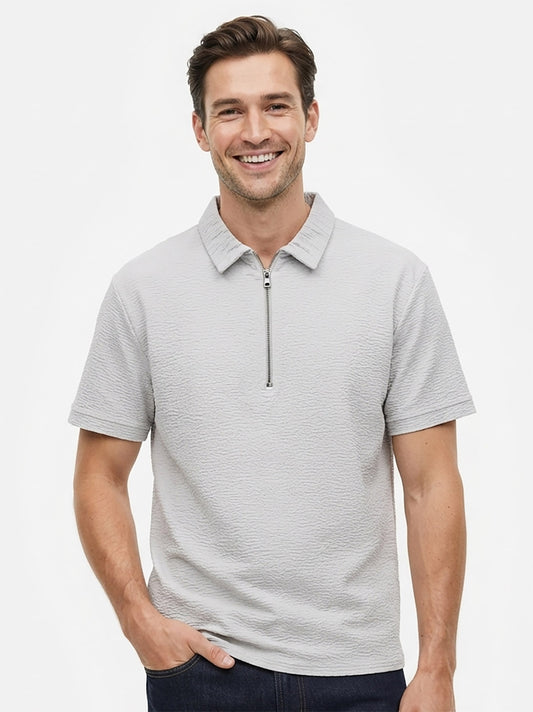 Mens Textured Zipper Polo