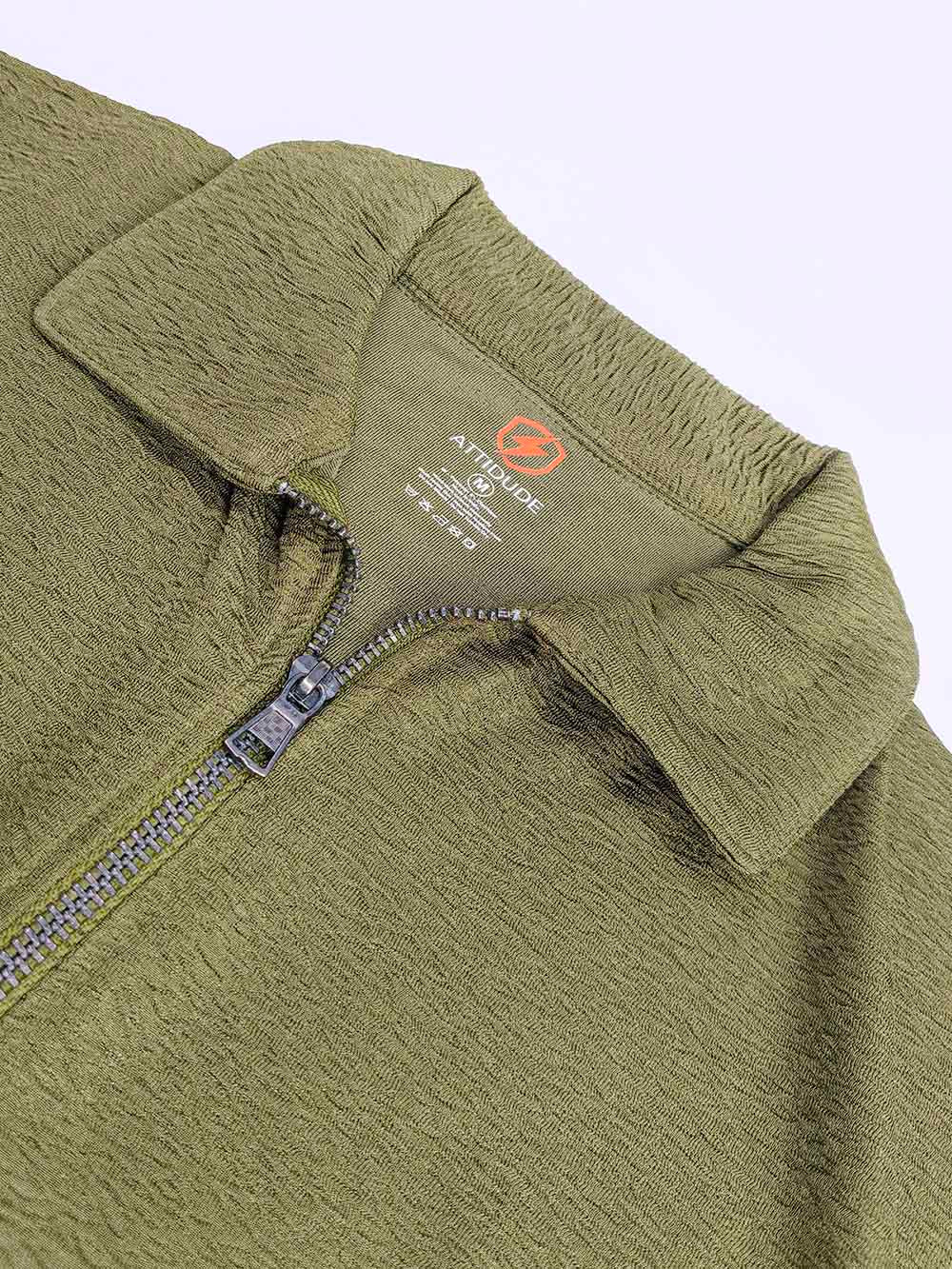 Mens Textured Zipper Polo
