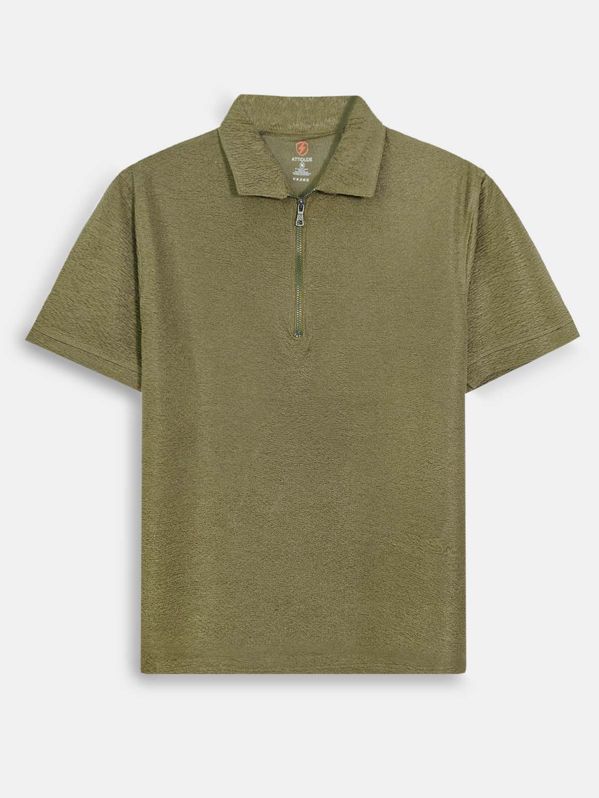 Mens Textured Zipper Polo