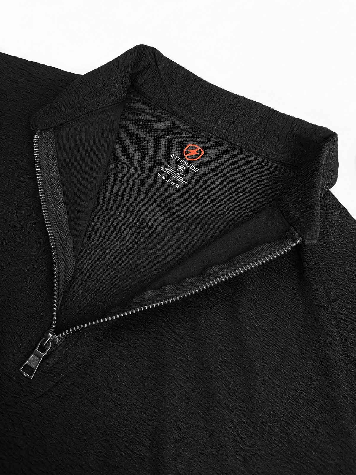 Mens Textured Zipper Polo