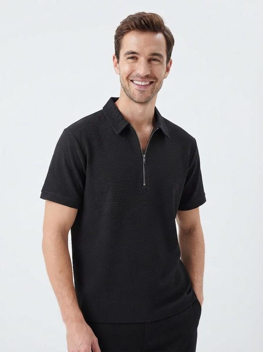 Mens Textured Zipper Polo