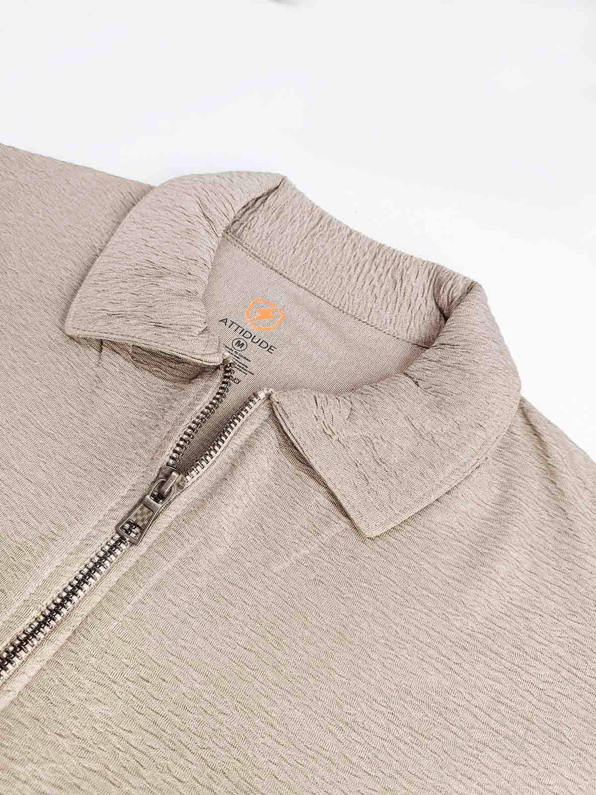 Mens Textured Zipper Polo