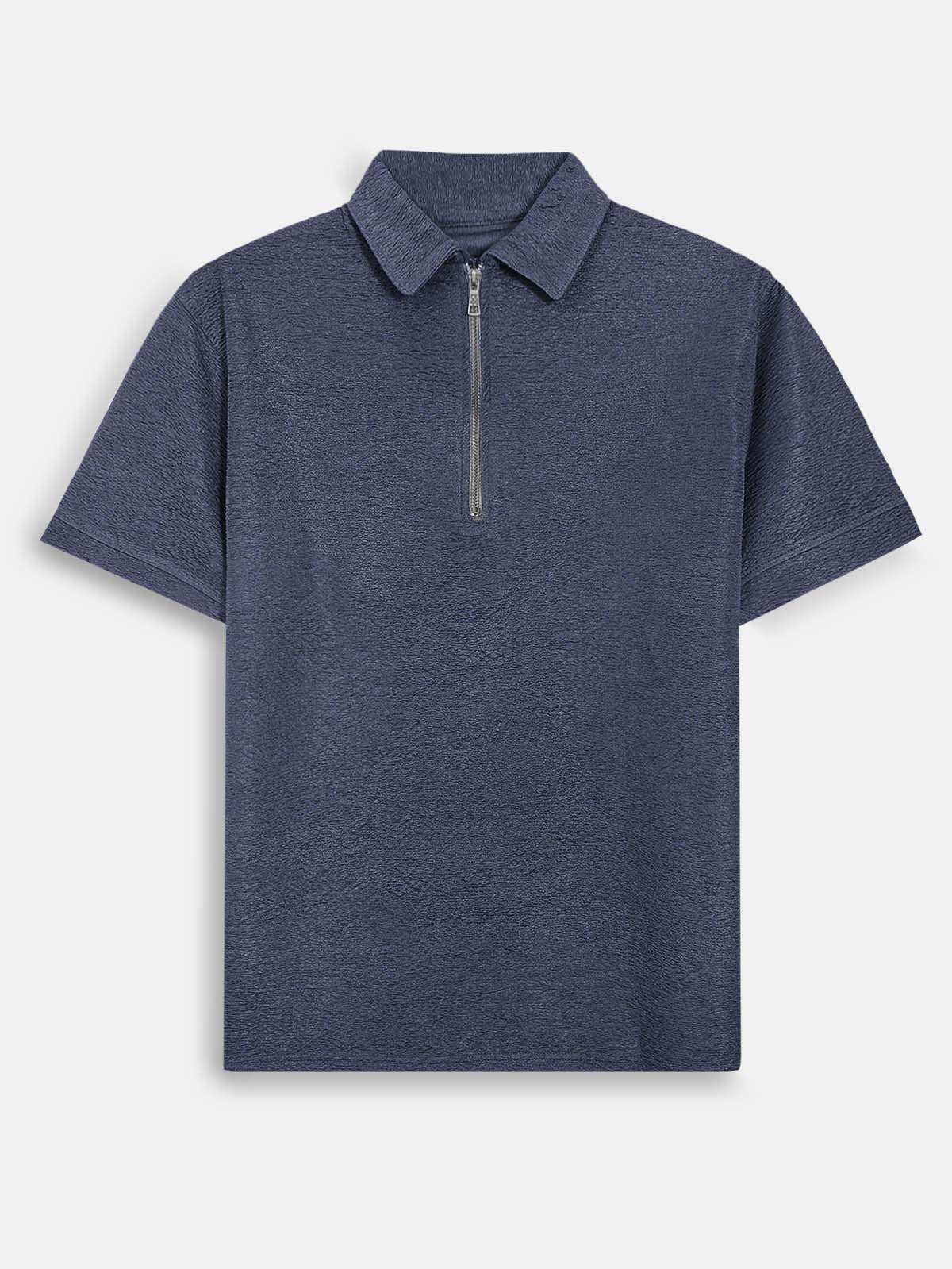 Mens Textured Zipper Polo
