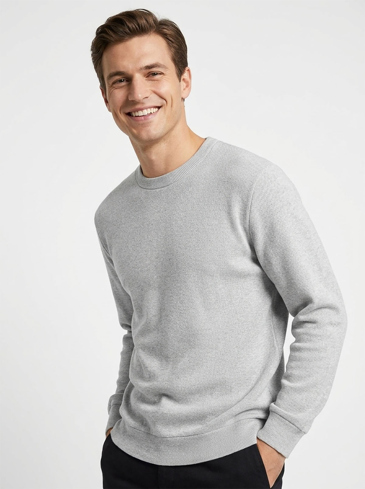 Mens Ribbed Crew Neck Pullover