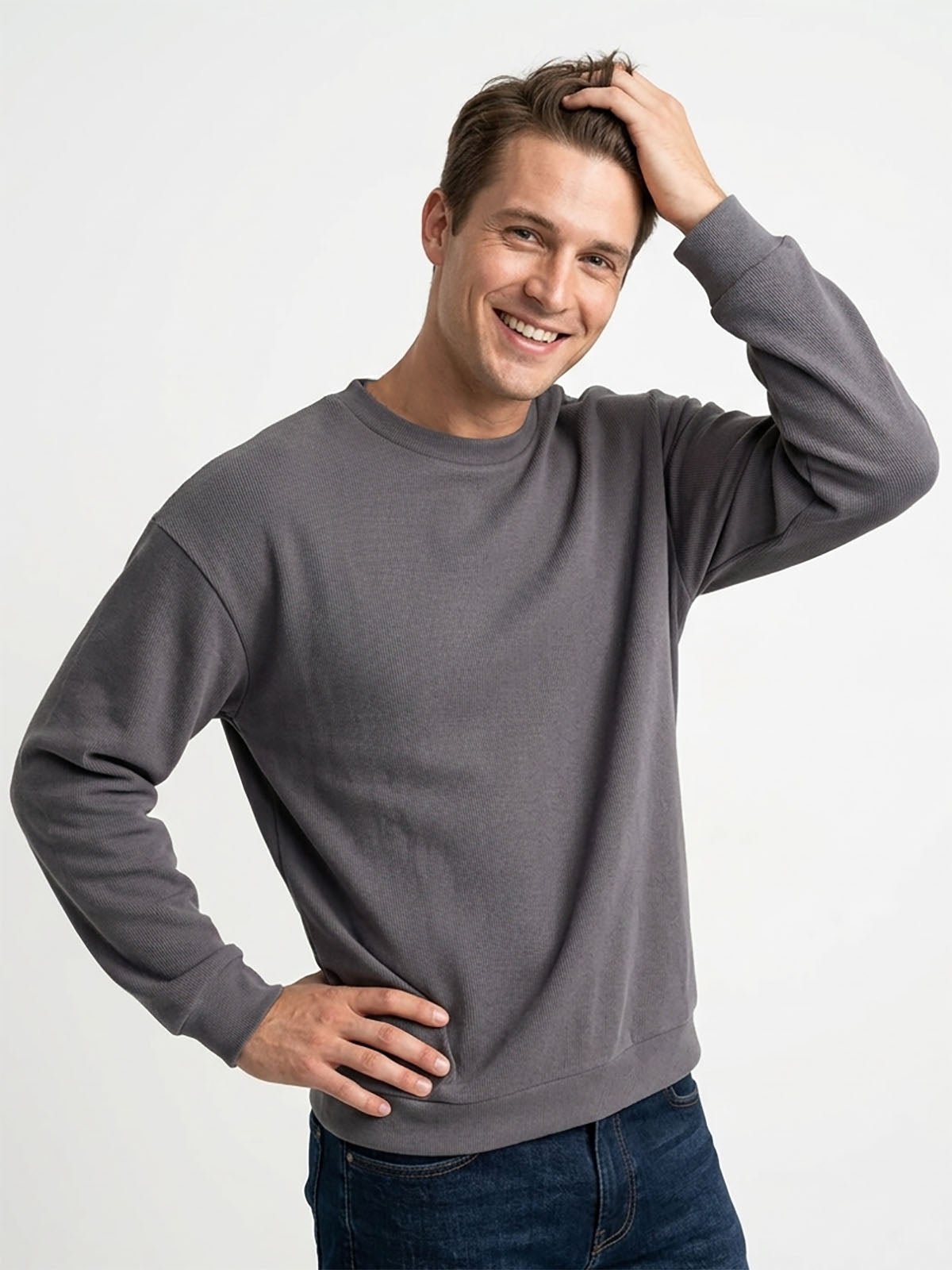 Mens Ribbed Crew Neck Pullover