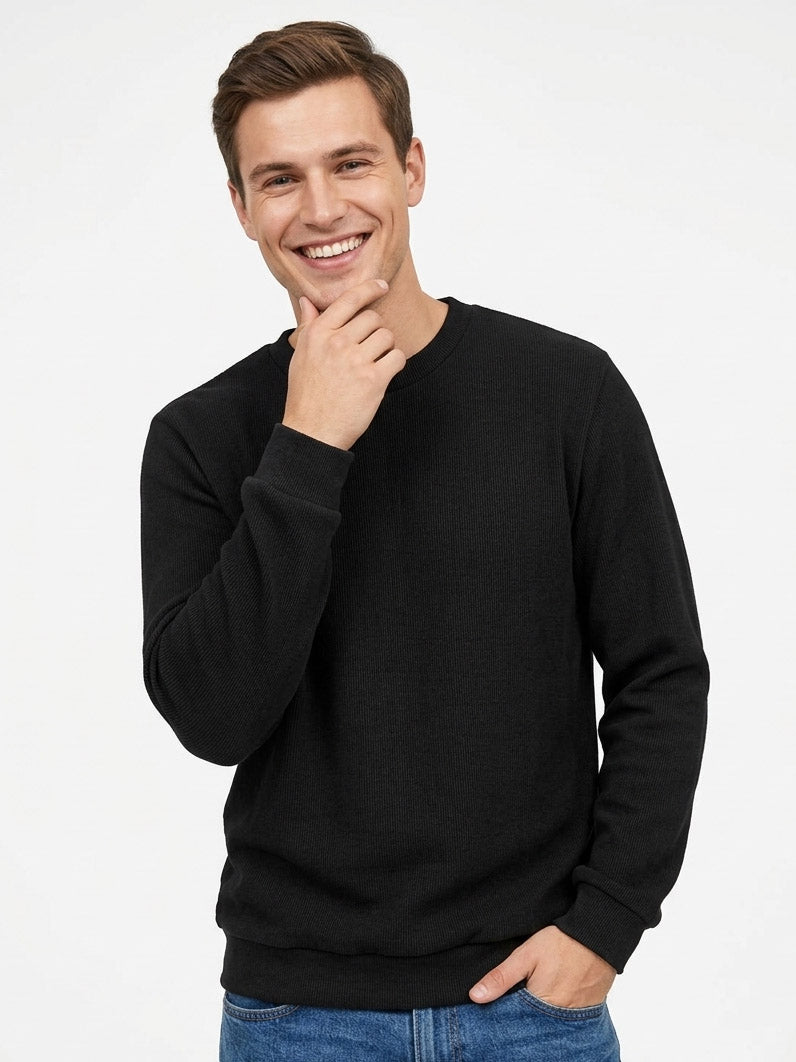 Mens Ribbed Crew Neck Pullover