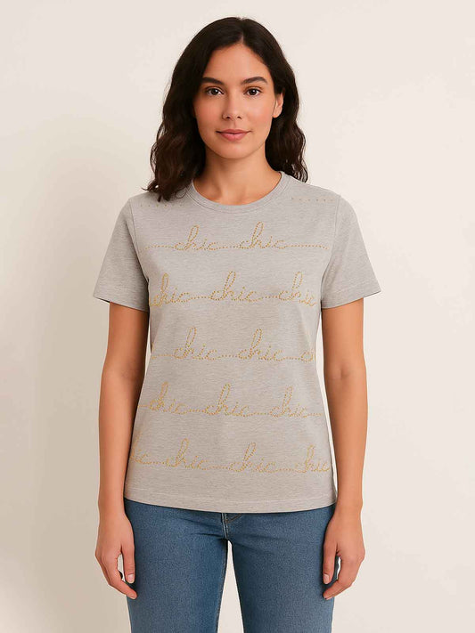 Ladies Stretch Bling Grey T-Shirt
