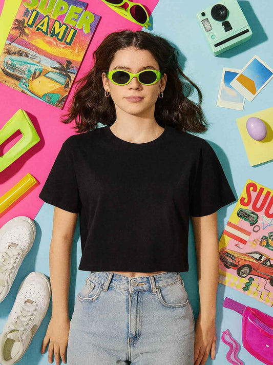 Ladies French Terry Black Crop Top