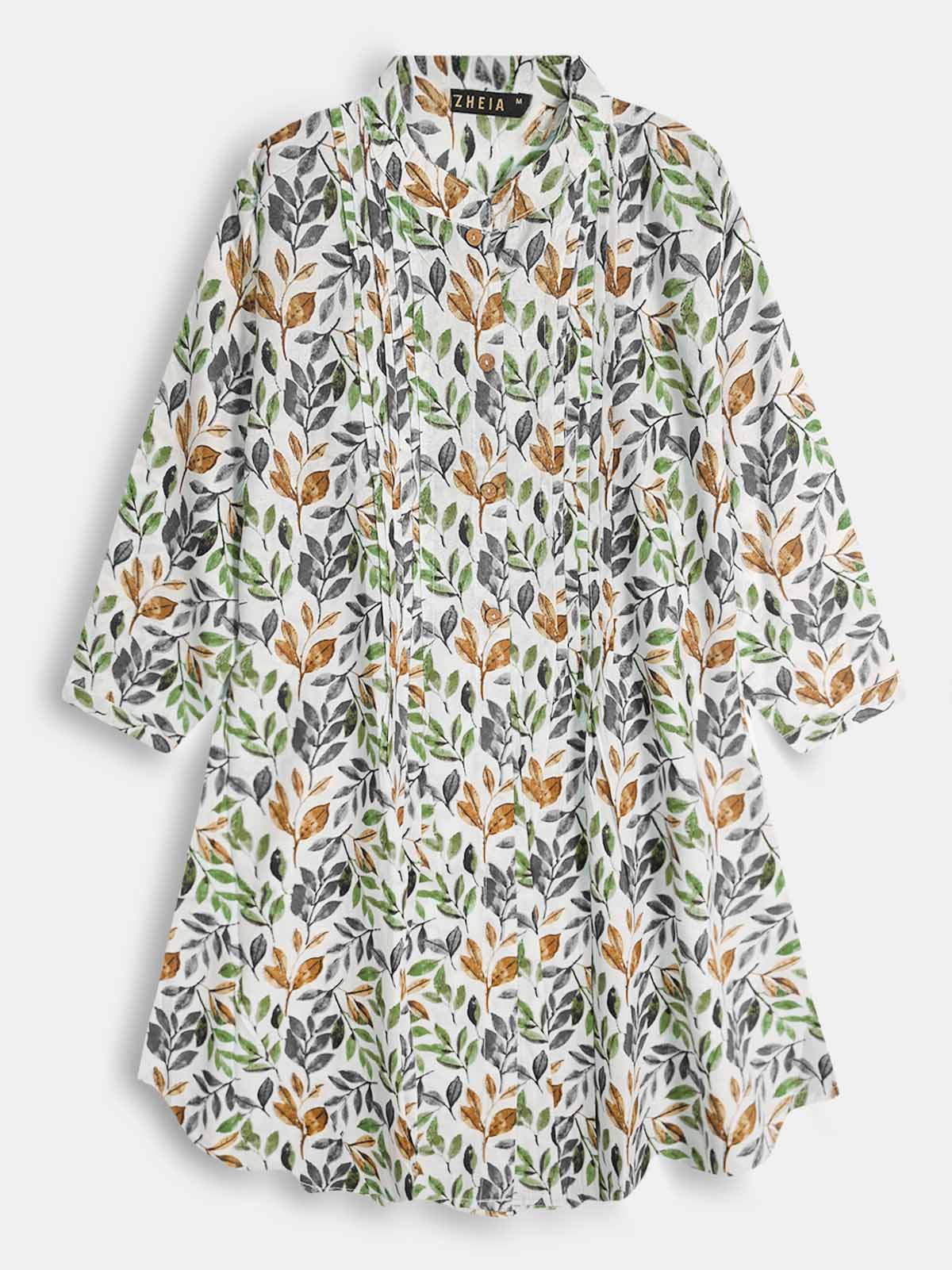 Ladies Slim Fit Green Leaf AOP Top