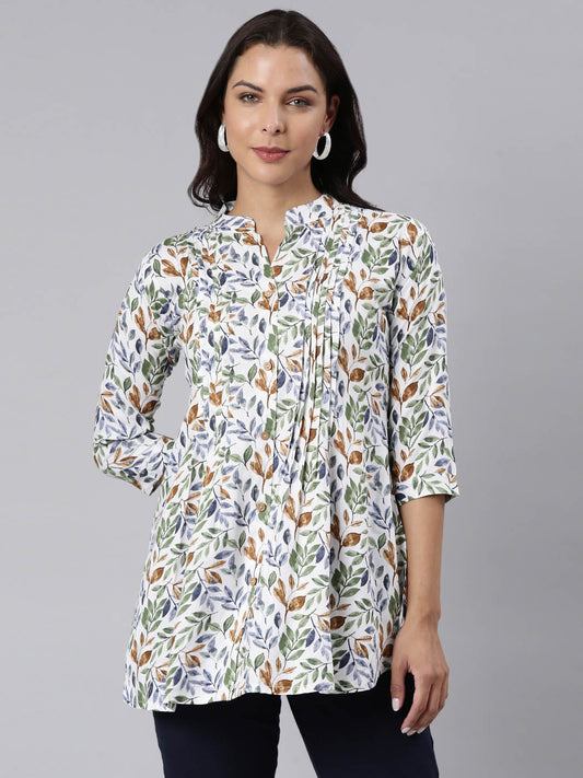 Ladies Slim Fit Green Leaf AOP Top
