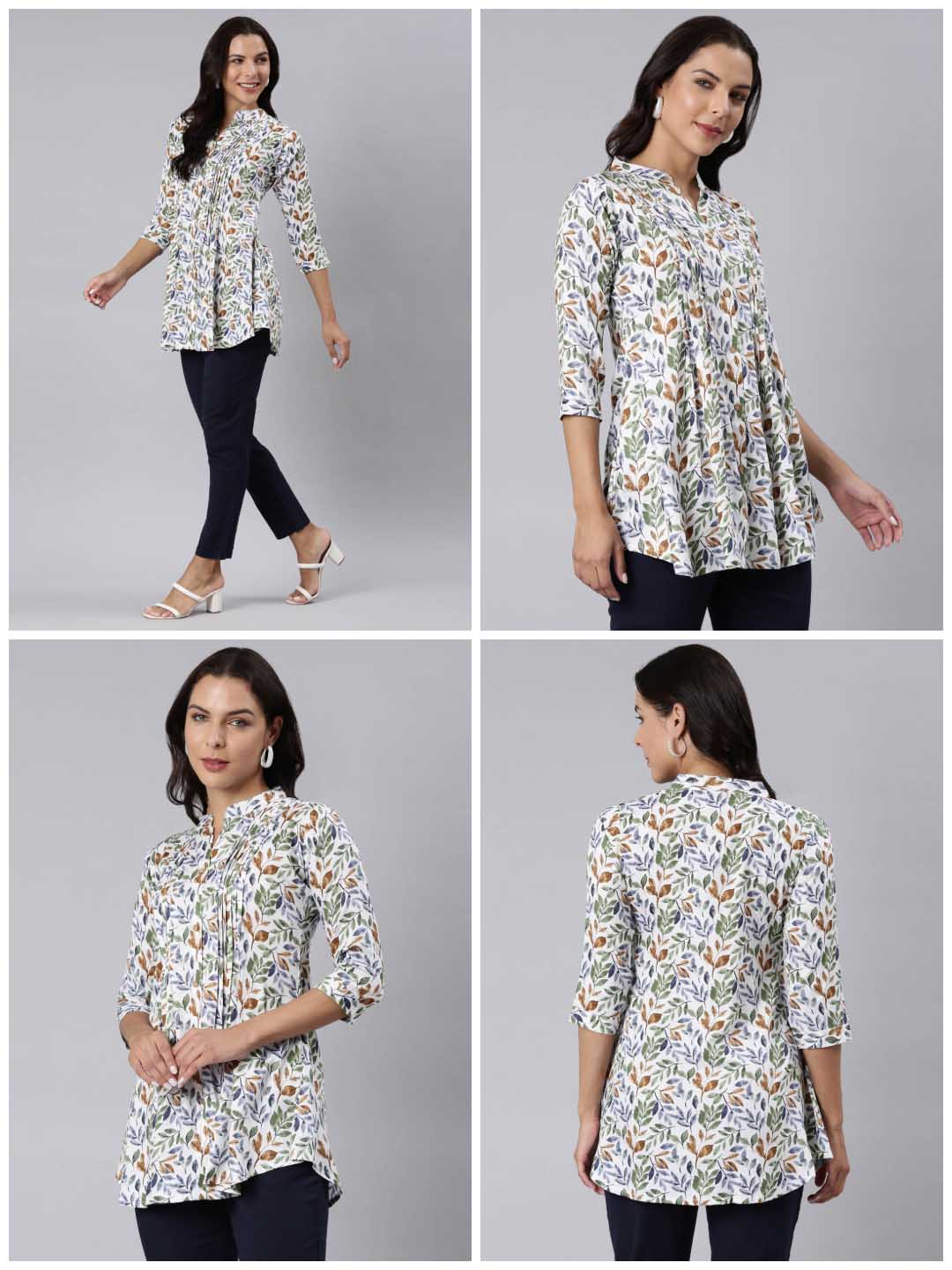 Ladies Slim Fit Green Leaf AOP Top