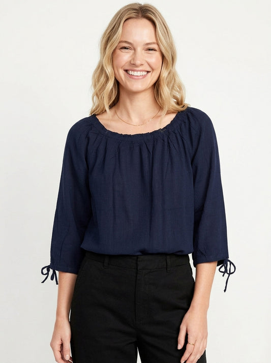 Ladies Gypsy Neck Navy Top