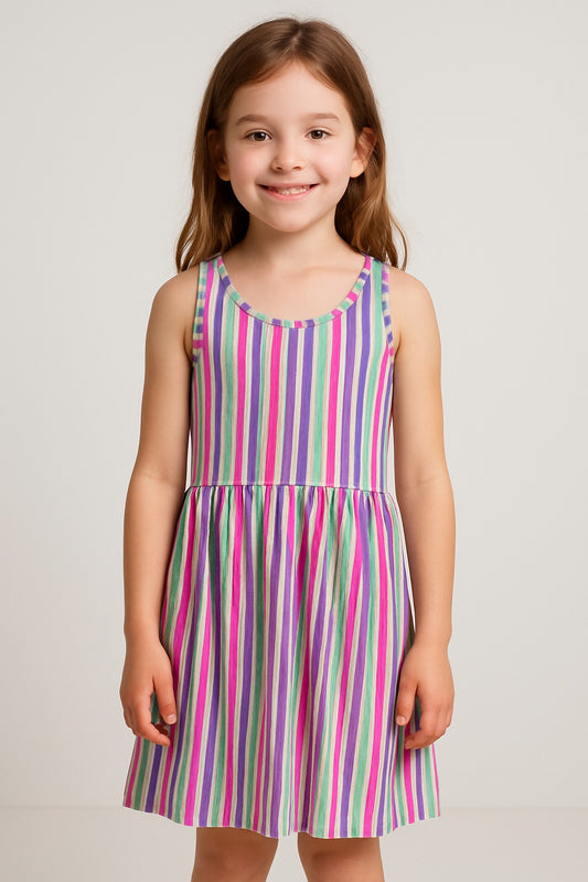 Girls Multi Printed Stripes Dress
