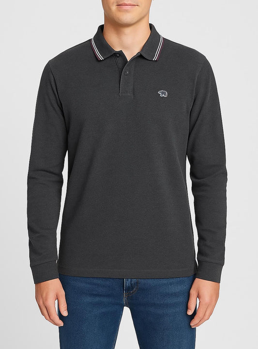 The Bear House Charcoal Long Sleeve Polo T-Shirt