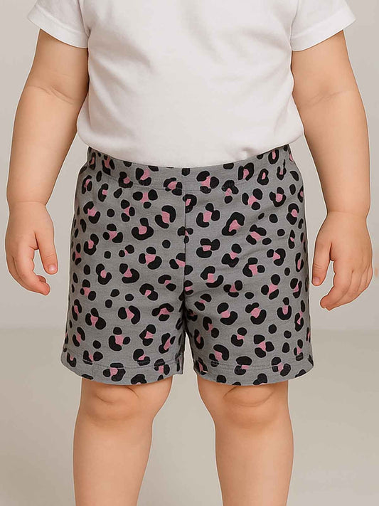 Baby Girls Knit Shorts With Frill Trims Grey Melange Aop