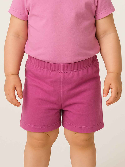 Baby Girls Knit Shorts With Frill Trims Pink Solid