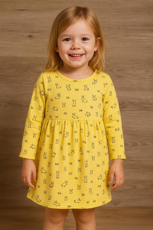 Girls Printed Long Sleeve Knit Dress