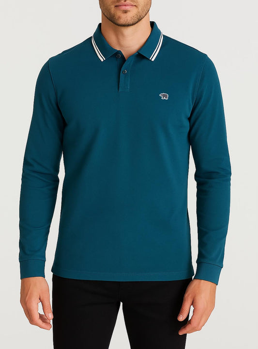 The Bear House Green Long Sleeve Polo T-Shirt