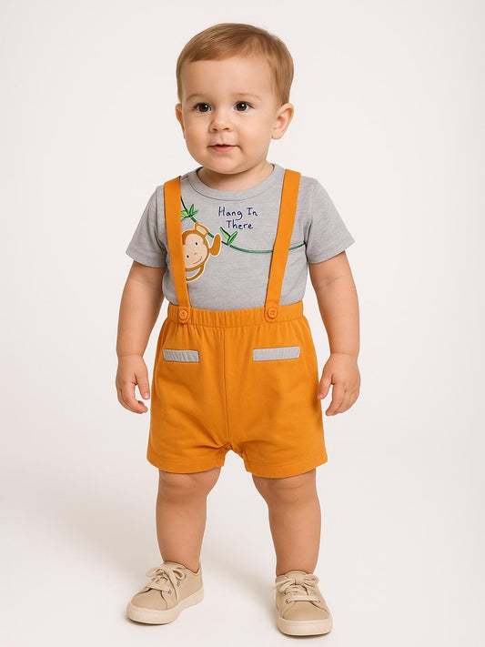 Baby Boys 2 Pc Set Grey Melange/Orange