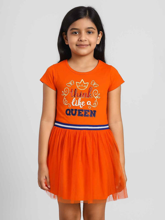 Girls Knit Dress With Mesh Trims