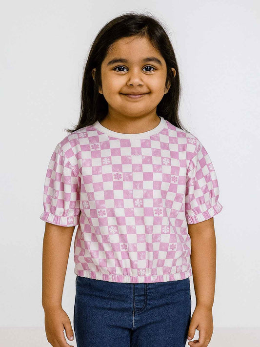 Girls French Terry White AOP Crop Top