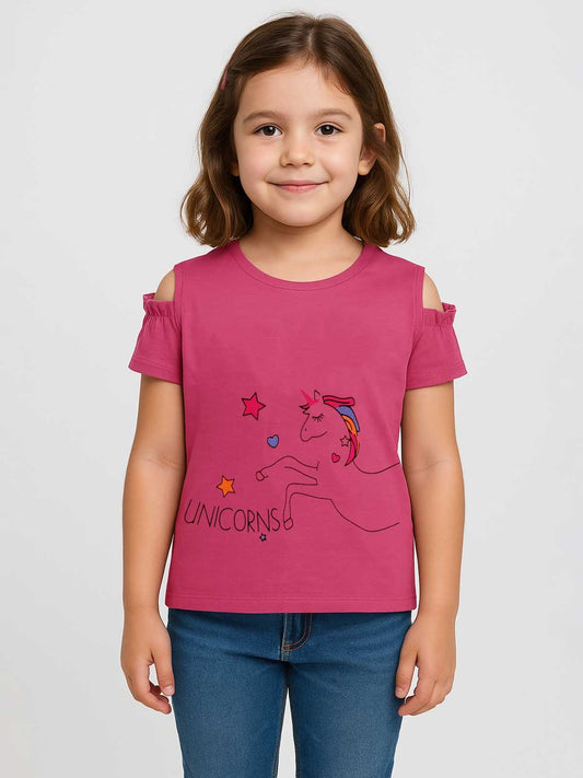 Girls Printed Could Shoulder Top | Pink