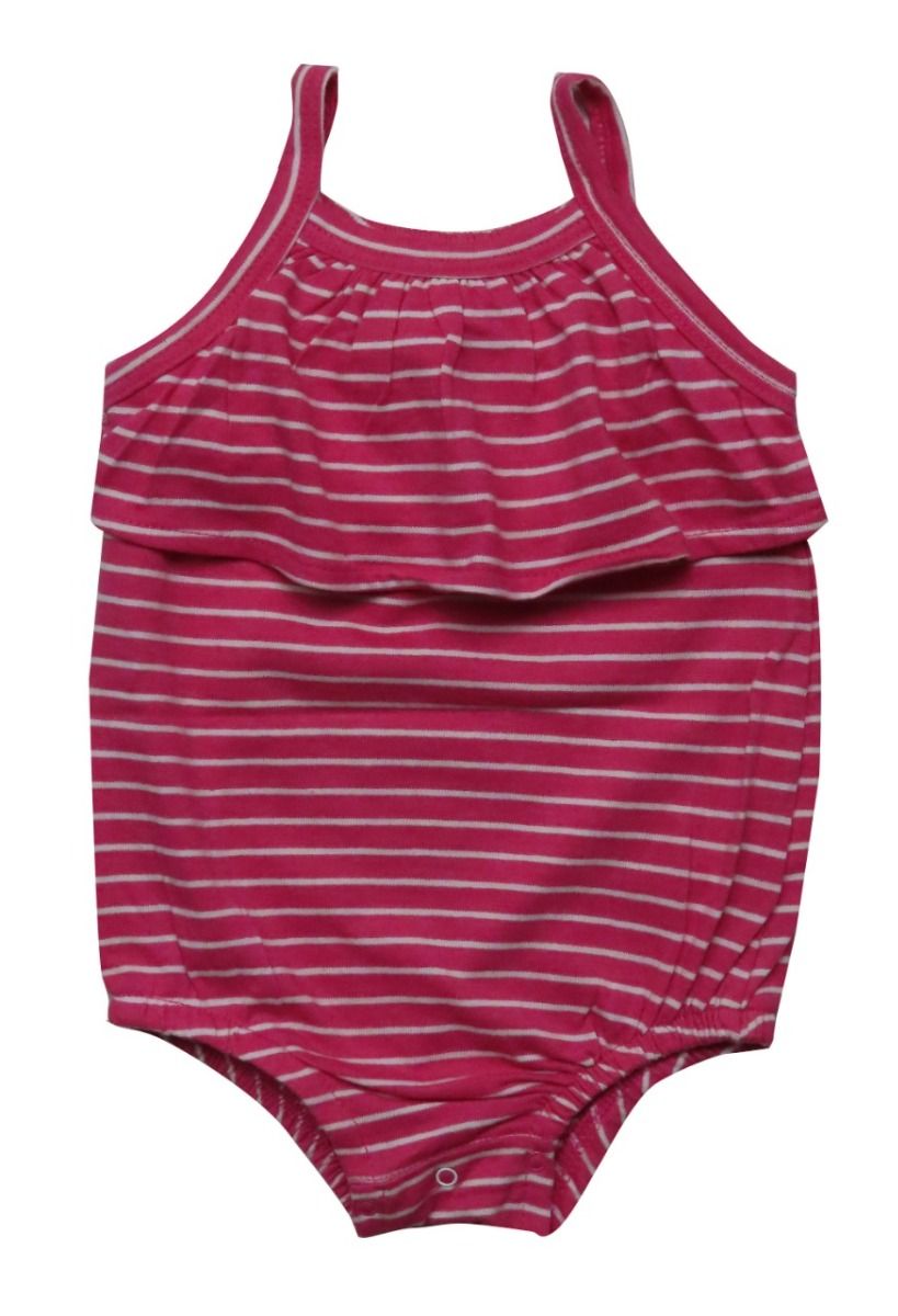 Ruffle Neck Bodysuit Pink/White Striped