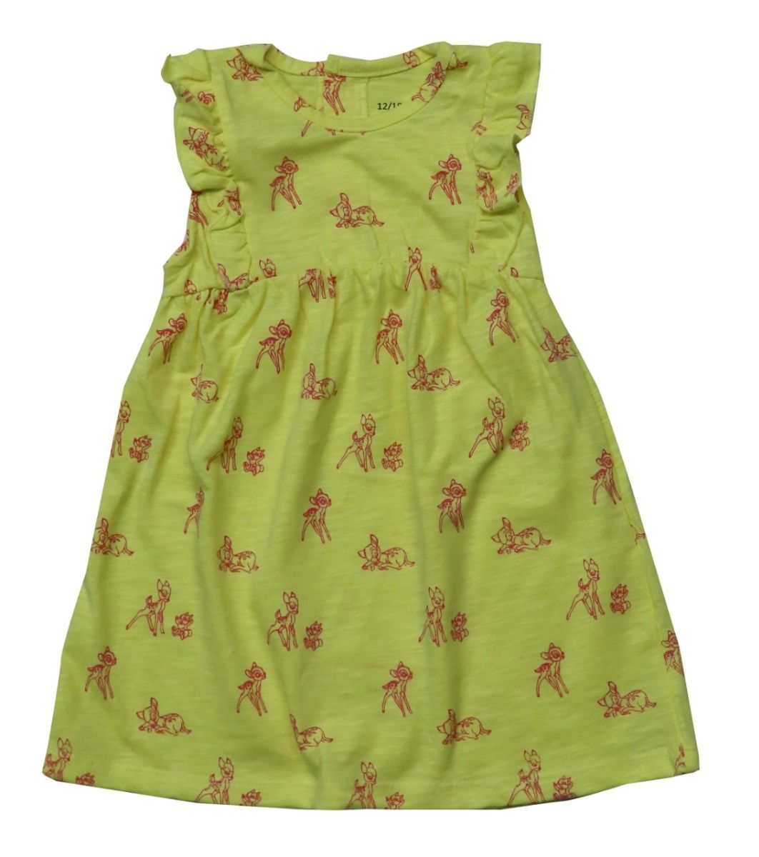 Printed Baby Girls Sleeveless Dress Yellow AOP