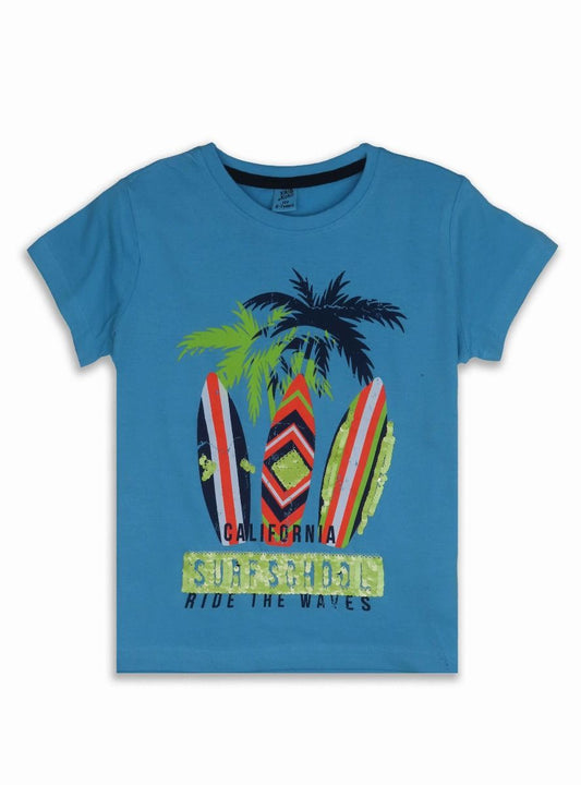 Boys Sequin T Shirt Turquoise