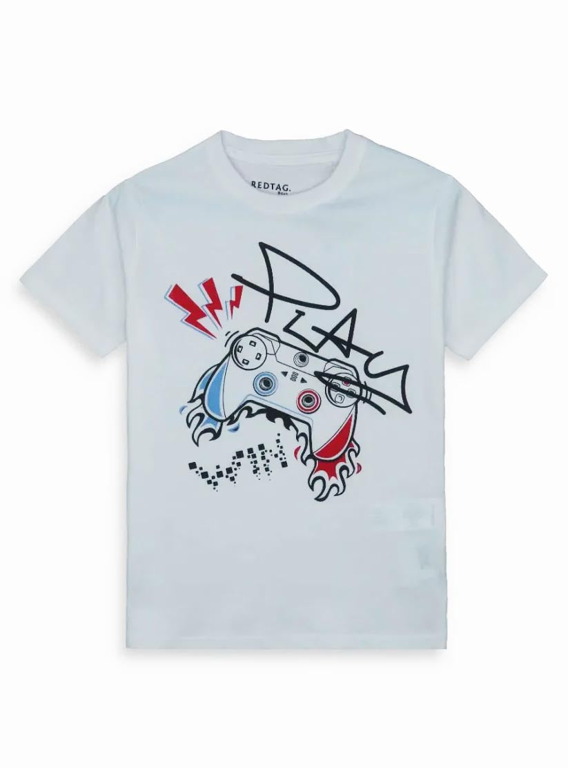 Boys Printed White N Navy T Shirts