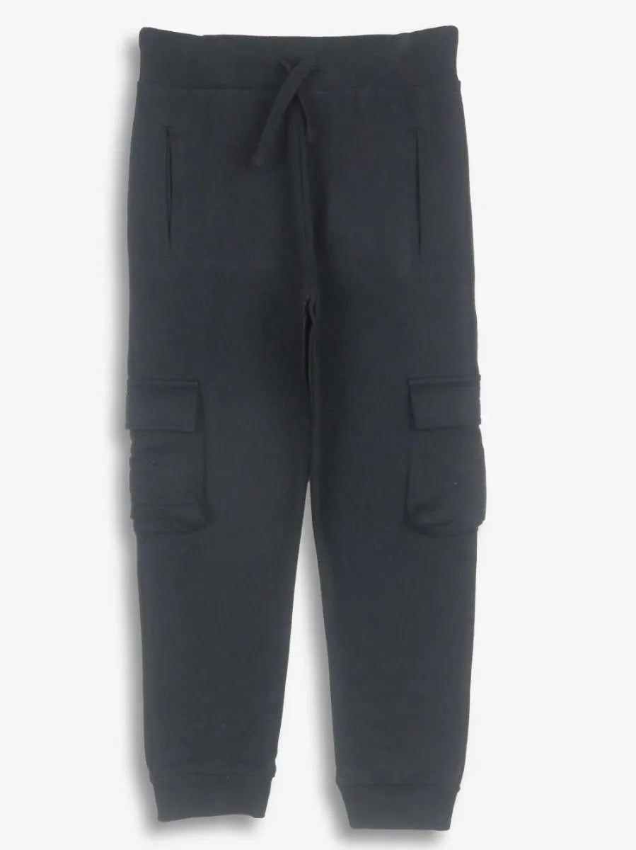 Boys Fleece Black Cargo Jogger