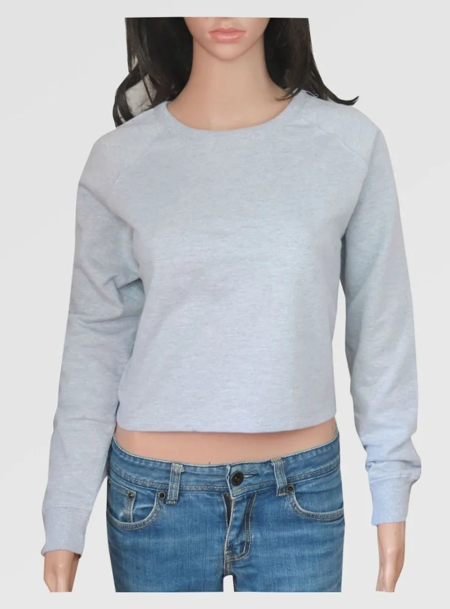 Mens Fleece Pullover Cropped Sweatshirt Grey Melange