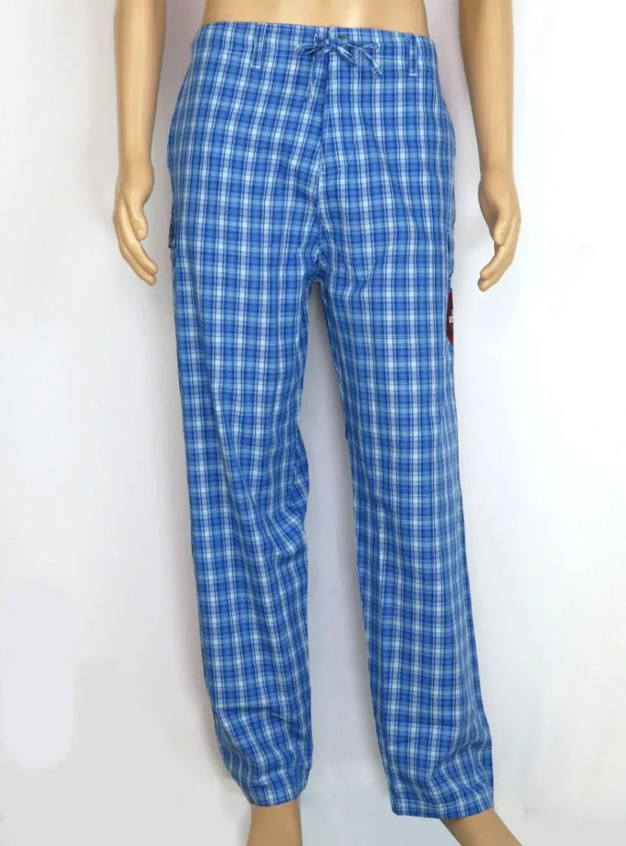 Mens Lounge Wear Woven Pants Blue Checks