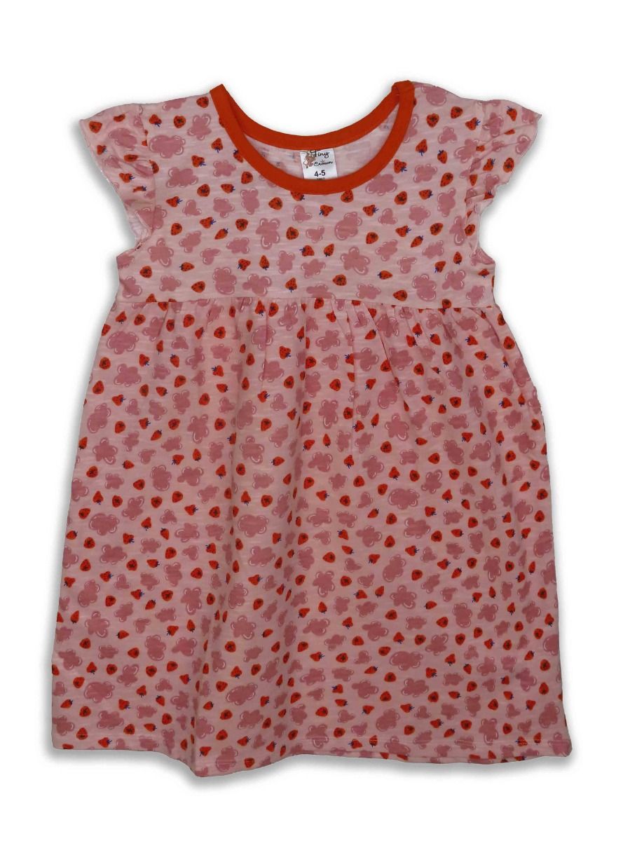 Girls Printed Knit Dress Pink AOP