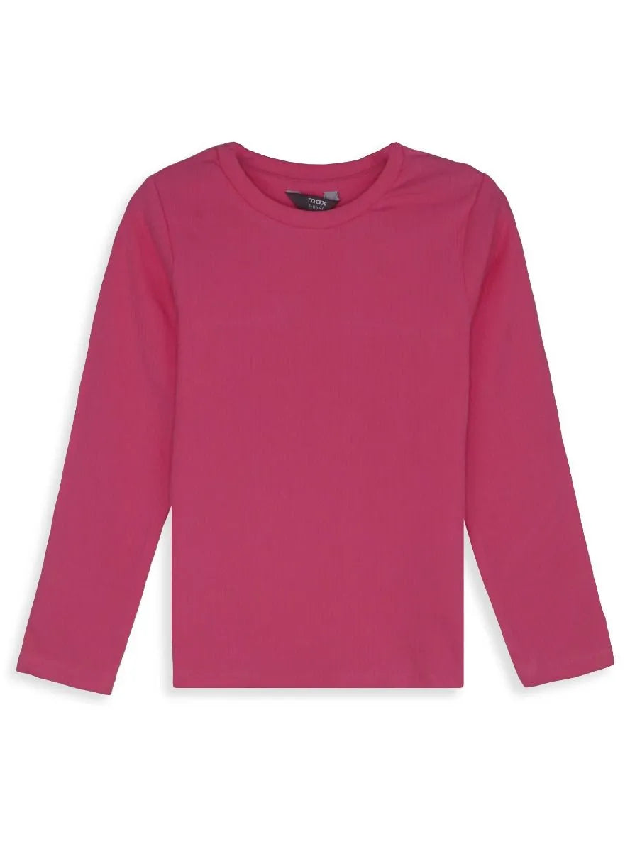 Girls Long Sleeve Stretch Rib T Shirt Pink