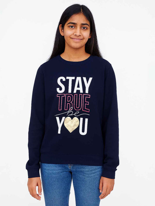 Girls Navy Fleece Pullover Sweatshirt