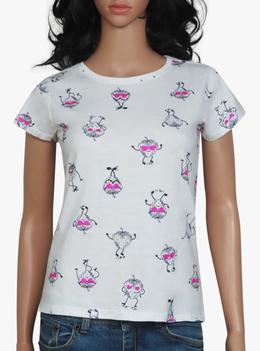 Girls Printed T Shirt White