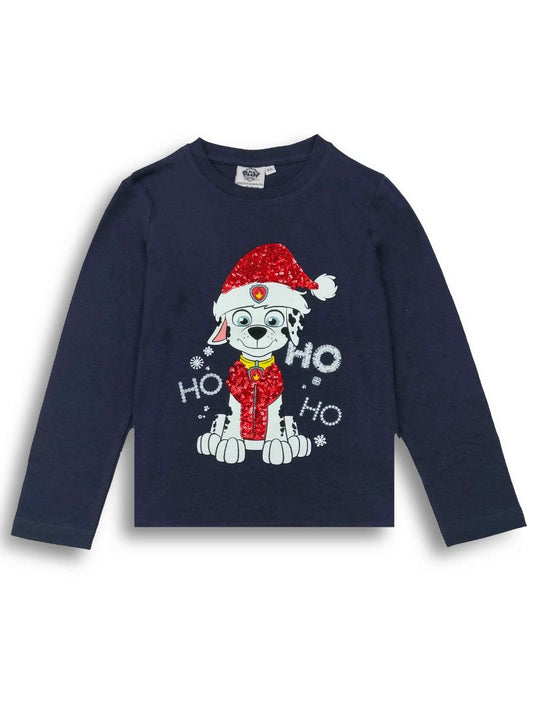 Girls Long Sleeve Christmas Sequined T Shirt Navy